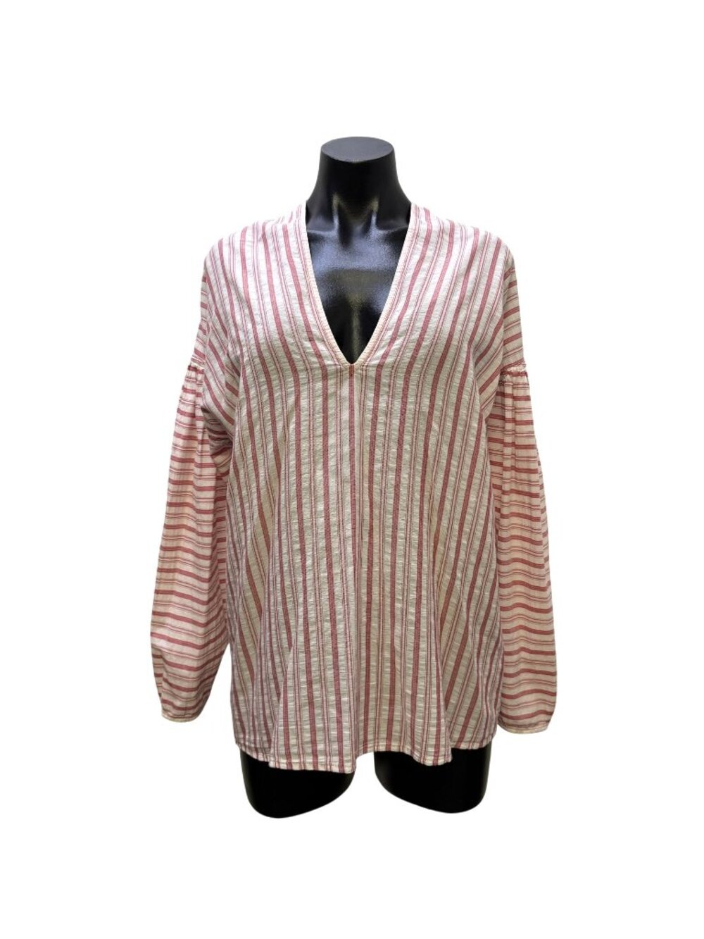 NWT Vince Red & White Striped Long Sleeve Cotton Blouse Size M